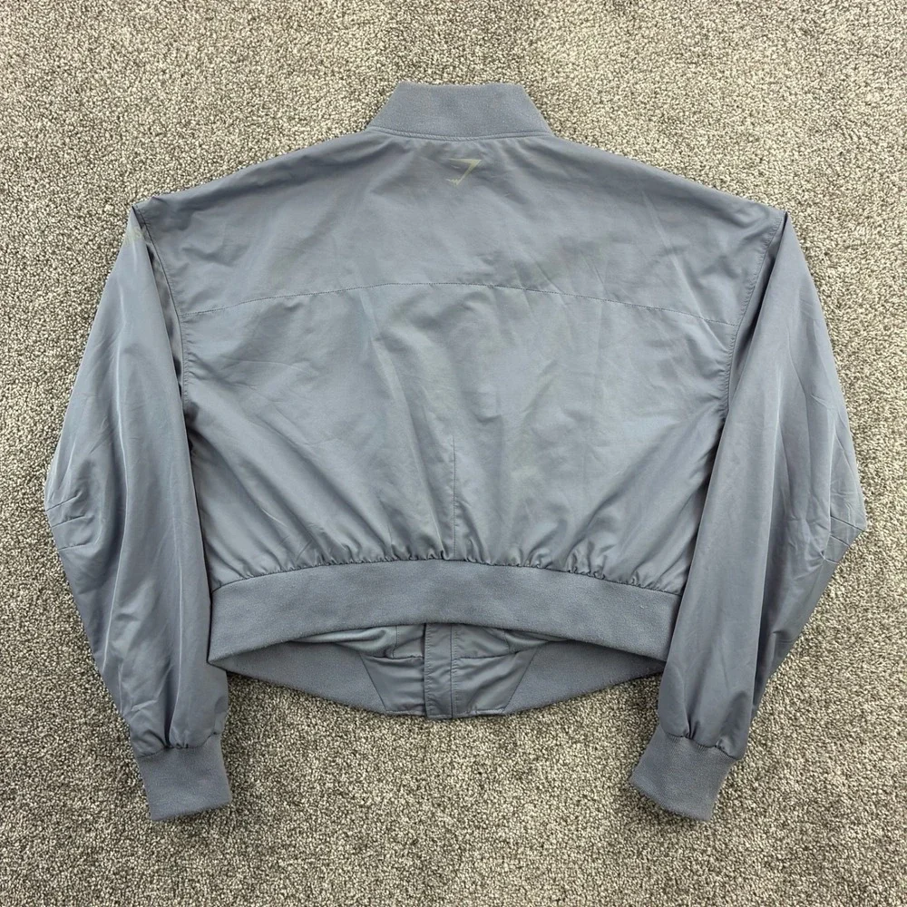 Gymshark Lo Bomber Jacket Women's Small Blue Gray Full Zip Cropped Activewear